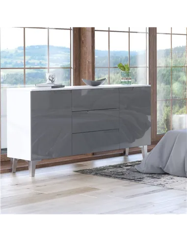 Santino Grey High Gloss And White 2 Door & 3 Drawer Wide Sideboard, 3236