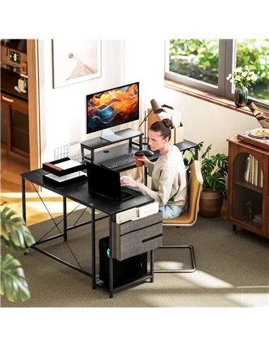 HOMCOM 168cm Reversible L Shaped Desk, Industrial Corner Computer Desk with Adjustable Shelf and Storage Bag, 240cm 2 Person PC 