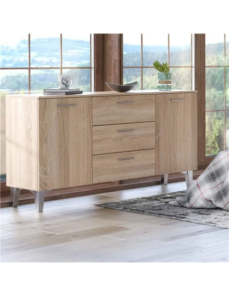 Santino Sonoma Oak Effect Large Wide 2 Door & 3 Drawer Sideboard, 3235