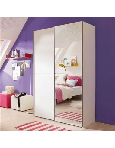 Seiko White & Mirrored Small Sliding Door Wardrobe 120cm, 3099