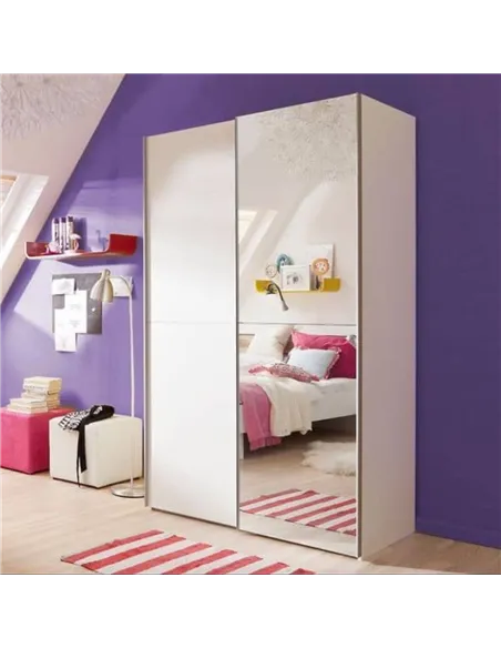 Seiko White & Mirrored Small Sliding Door Wardrobe 120cm, 3099