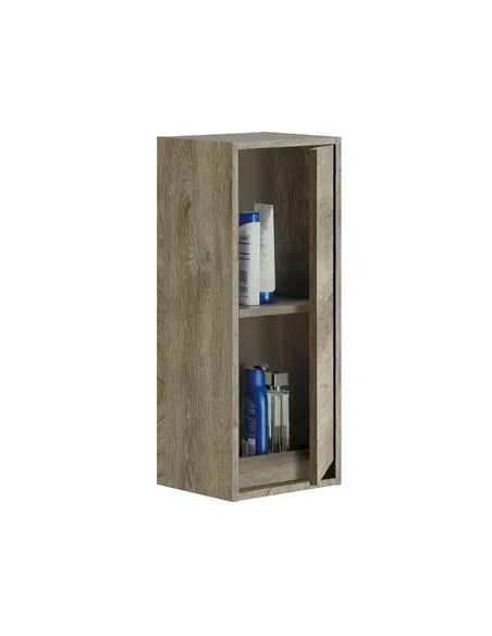 Shaarawy Grey Oak Effect 1 Door Wall Mounted Floating Bathroom Cupboard, 3225