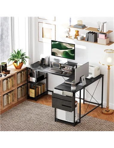 HOMCOM 168cm Reversible L Shaped Desk, Industrial Corner Computer Desk with Adjustable Shelf and Storage Bag, 240cm 2 Person PC 