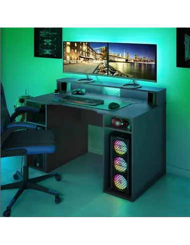 Sega Dark Grey Gaming Desk With Hutch, 3079