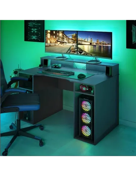 Sega Dark Grey Gaming Desk With Hutch, 3079