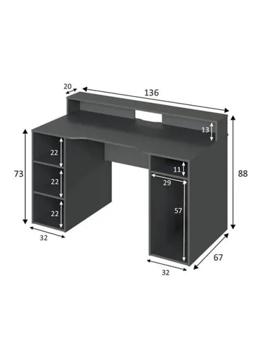 Sega Dark Grey Gaming Desk With Hutch, 3079