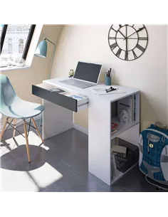 Sesko Grey and White Desk with Drawer and Shelves, 3131