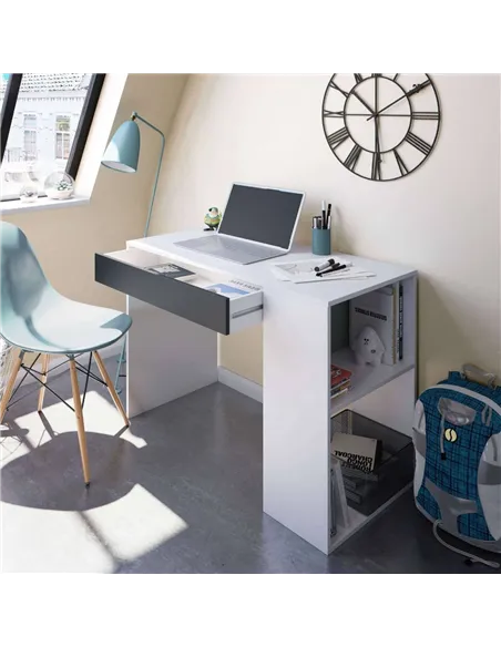 Sesko Grey and White Desk with Drawer and Shelves, 3131