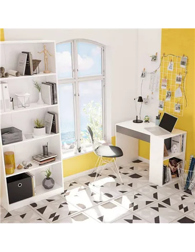 Sesko Grey and White Desk with Drawer and Shelves, 3131