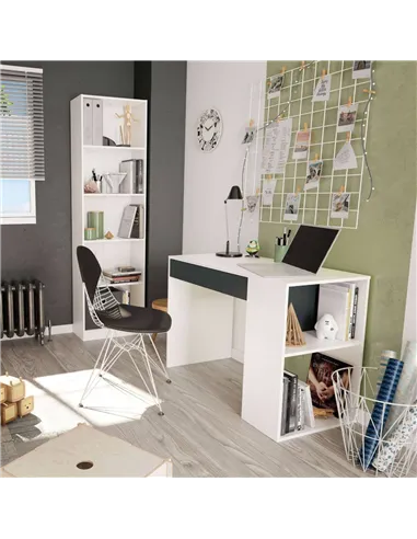 Sesko Grey and White Desk with Drawer and Shelves, 3131