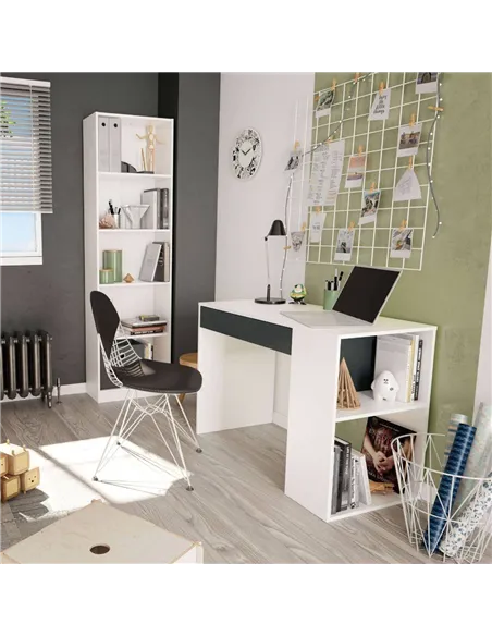 Sesko Grey and White Desk with Drawer and Shelves, 3131