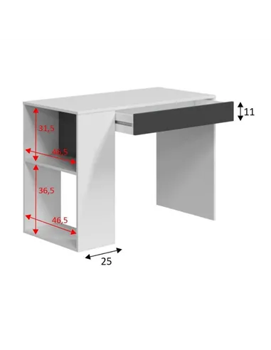 Sesko Grey and White Desk with Drawer and Shelves, 3131