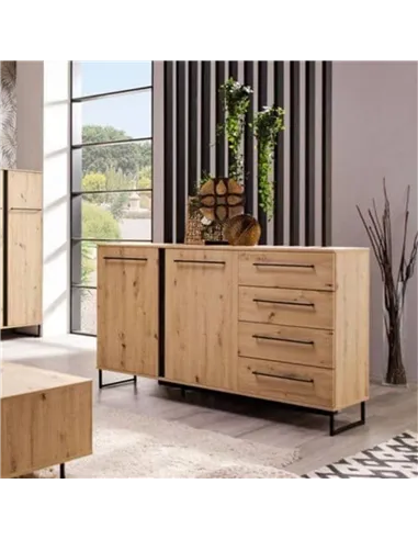 Sorrento Oak Effect 2 Door 4 Drawer Sideboard, 3427