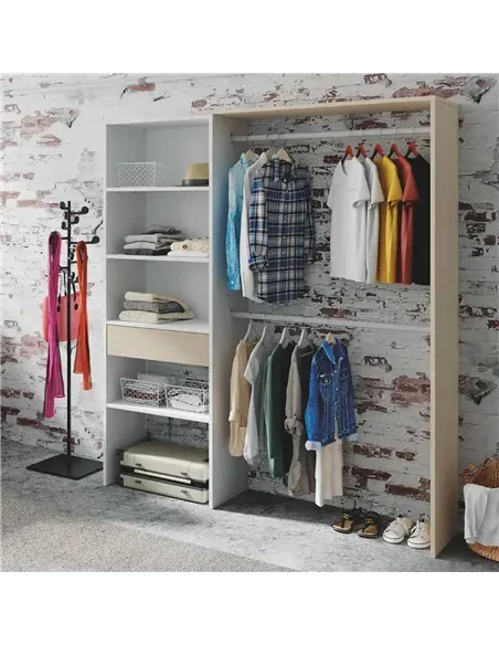 Torres Oak and White Open Door Wardrobe With Shelves And Rail, 3083