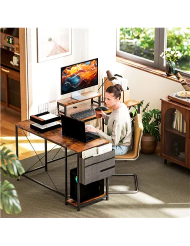 HOMCOM 168cm Reversible L Shaped Desk, Industrial Corner Computer Desk with Adjustable Shelf and Storage Bag, 240cm 2 Person PC 