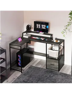 HOMCOM Industrial 'L' Shaped Multi-Work Desk - Charcoal Grey 2