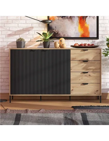 Vilamoura Artisan Oak Effect And Black Sideboard, 3420