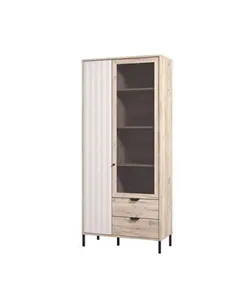 Vivea Grey Oak Effect And Cashmere Slatted 2 Door Display Cabinet, 3438