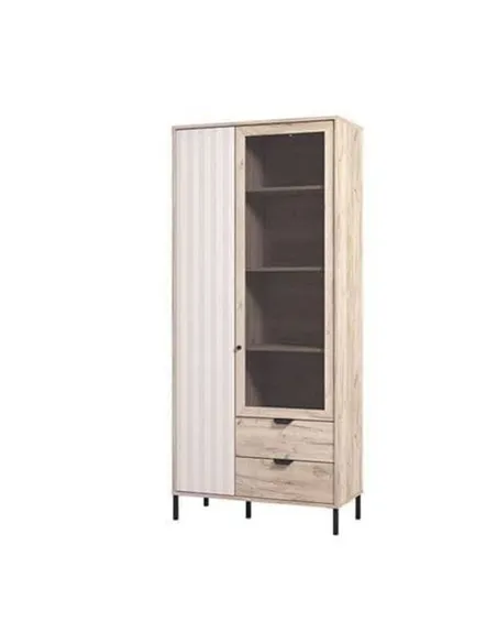 Vivea Grey Oak Effect And Cashmere Slatted 2 Door Display Cabinet, 3438
