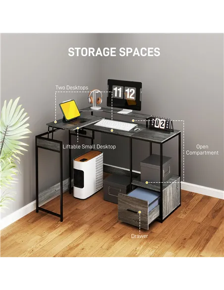 HOMCOM Industrial 'L' Shaped Multi-Work Desk - Charcoal Grey