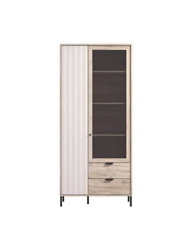 Vivea Grey Oak Effect And Cashmere Slatted 2 Door Display Cabinet, 3438
