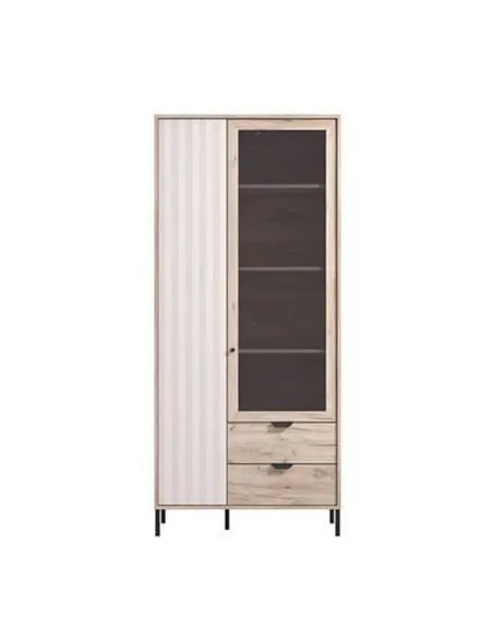 Vivea Grey Oak Effect And Cashmere Slatted 2 Door Display Cabinet, 3438