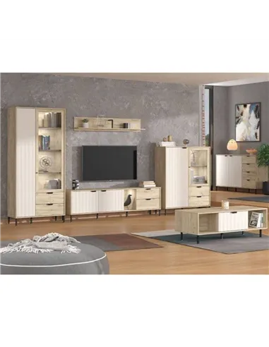 Vivea Grey Oak Effect And Cashmere Slatted 2 Door Display Cabinet, 3438