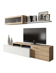 Warrington White Gloss And Oak Effect Reversible L-Shaped TV Unit Cabinet, 3296