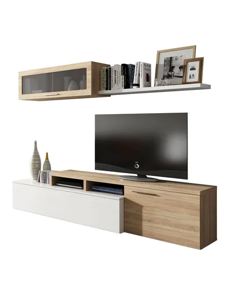 Warrington White Gloss And Oak Effect Reversible L-Shaped TV Unit Cabinet, 3296