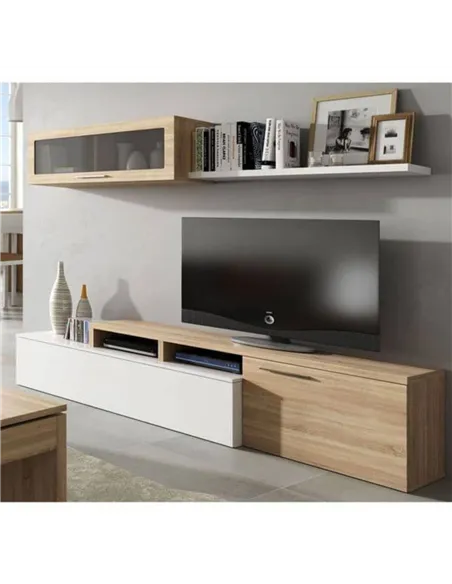 Warrington White Gloss And Oak Effect Reversible L-Shaped TV Unit Cabinet, 3296