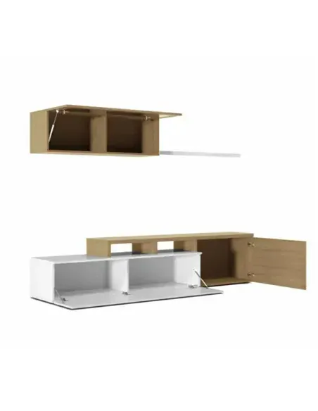 Warrington White Gloss And Oak Effect Reversible L-Shaped TV Unit Cabinet, 3296