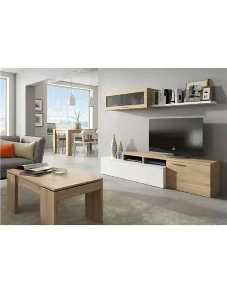 Warrington White Gloss And Oak Effect Reversible L-Shaped TV Unit Cabinet, 3296
