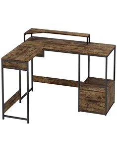 HOMCOM Industrial 'L' Shaped Multi-Work Desk - Brown