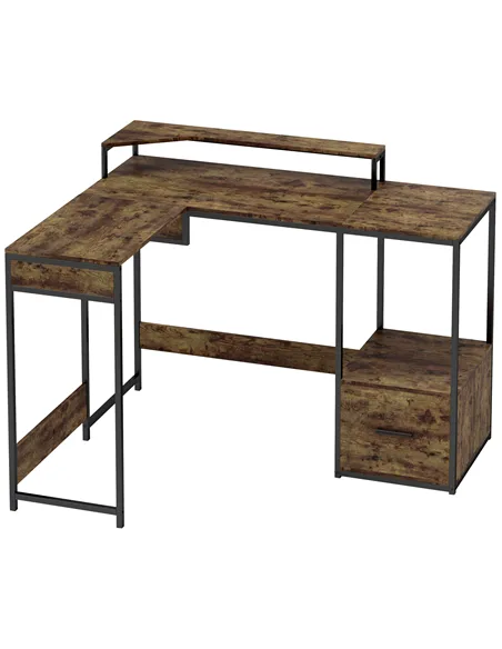 HOMCOM Industrial 'L' Shaped Multi-Work Desk - Brown