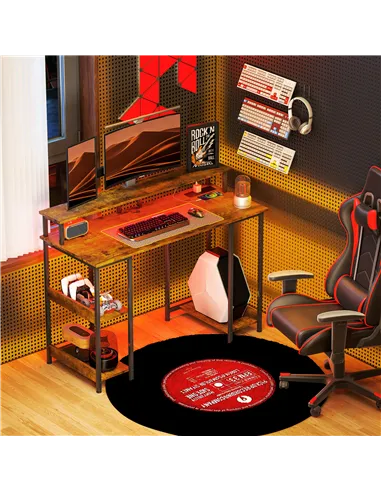 HOMCOM LED Computer Desk, with Power Outlets and Shelves - Rustic Brown