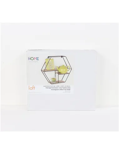 Core Products hexagonal display wall shelf - black metal and wood effect