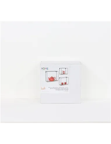 Core Products rectangular set of 3 display wall shelf set - black metal and wood effect