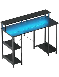 HOMCOM LED Computer Desk, with Power Outlets and Shelves - Black