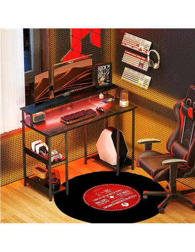 HOMCOM LED Computer Desk, with Power Outlets and Shelves - Black