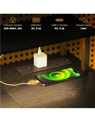 HOMCOM LED Computer Desk, with Power Outlets and Shelves - Black