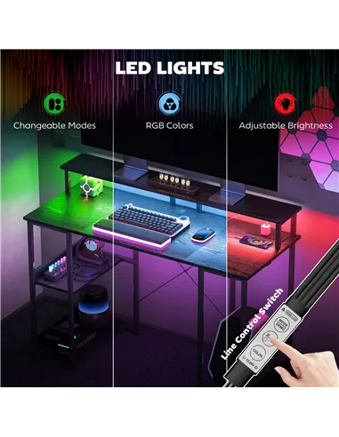 HOMCOM LED Computer Desk, with Power Outlets and Shelves - Black