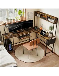 HOMCOM 160cm Reversible L Shaped Desk with Power Outlet, Industrial Corner Desk with Storage Shelves and Keyboard Tray, 240cm Lo 2