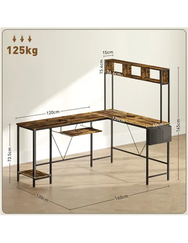 HOMCOM 160cm Reversible L Shaped Desk with Power Outlet, Industrial Corner Desk with Storage Shelves and Keyboard Tray, 240cm Lo