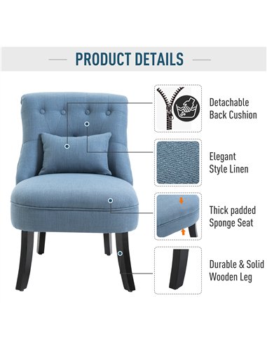 HOMCOM Fabric Single Sofa, Tub Chair, Upholstered Bedroom Chair with Pillow, Solid Wood Leg for Home, Living Room, Dining Room, 