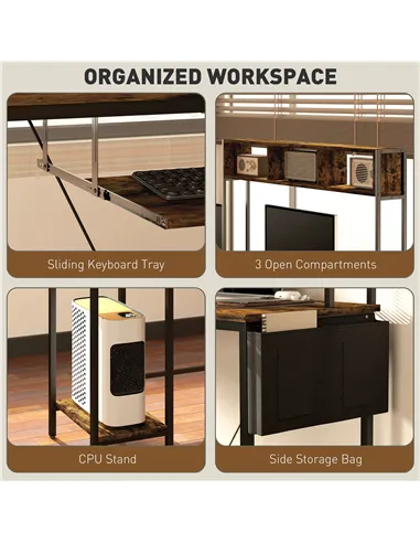HOMCOM 160cm Reversible L Shaped Desk with Power Outlet, Industrial Corner Desk with Storage Shelves and Keyboard Tray, 240cm Lo