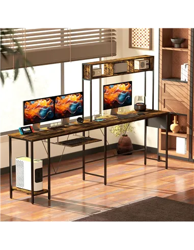 HOMCOM 160cm Reversible L Shaped Desk with Power Outlet, Industrial Corner Desk with Storage Shelves and Keyboard Tray, 240cm Lo