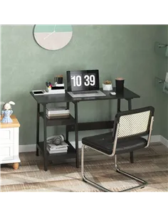 HOMCOM Compact Computer Desk with Storage Shelves, Study Table with Bookshelf, PC Table Workstation for Home Office, Study, Easy 2