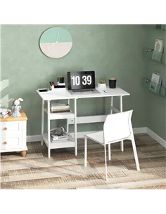 HOMCOM Compact Computer Desk with Storage Shelves, Study Table with Bookshelf, PC Table Workstation for Home Office, Study, Easy 2