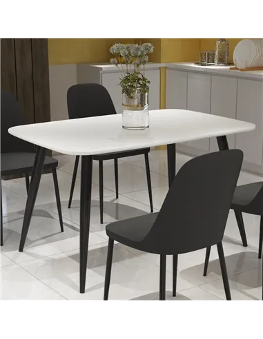 white painted top with black tapered legs