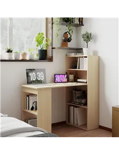 HOMCOM 120cm Computer Desk, Wooden PC Laptop Table with 6-Tier Storage Bookshelves, Home Office Working Study Desk, Writing Work 2